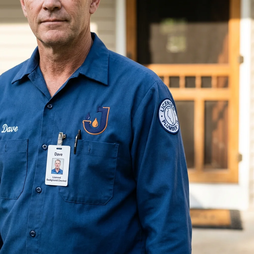 Licensed plumber showing ID badge in Lansford, PA