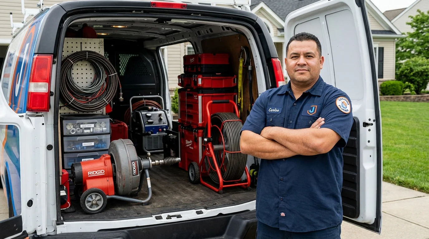 Professional drain cleaning equipment and Johns Plumbing LLC plumber in Lansford