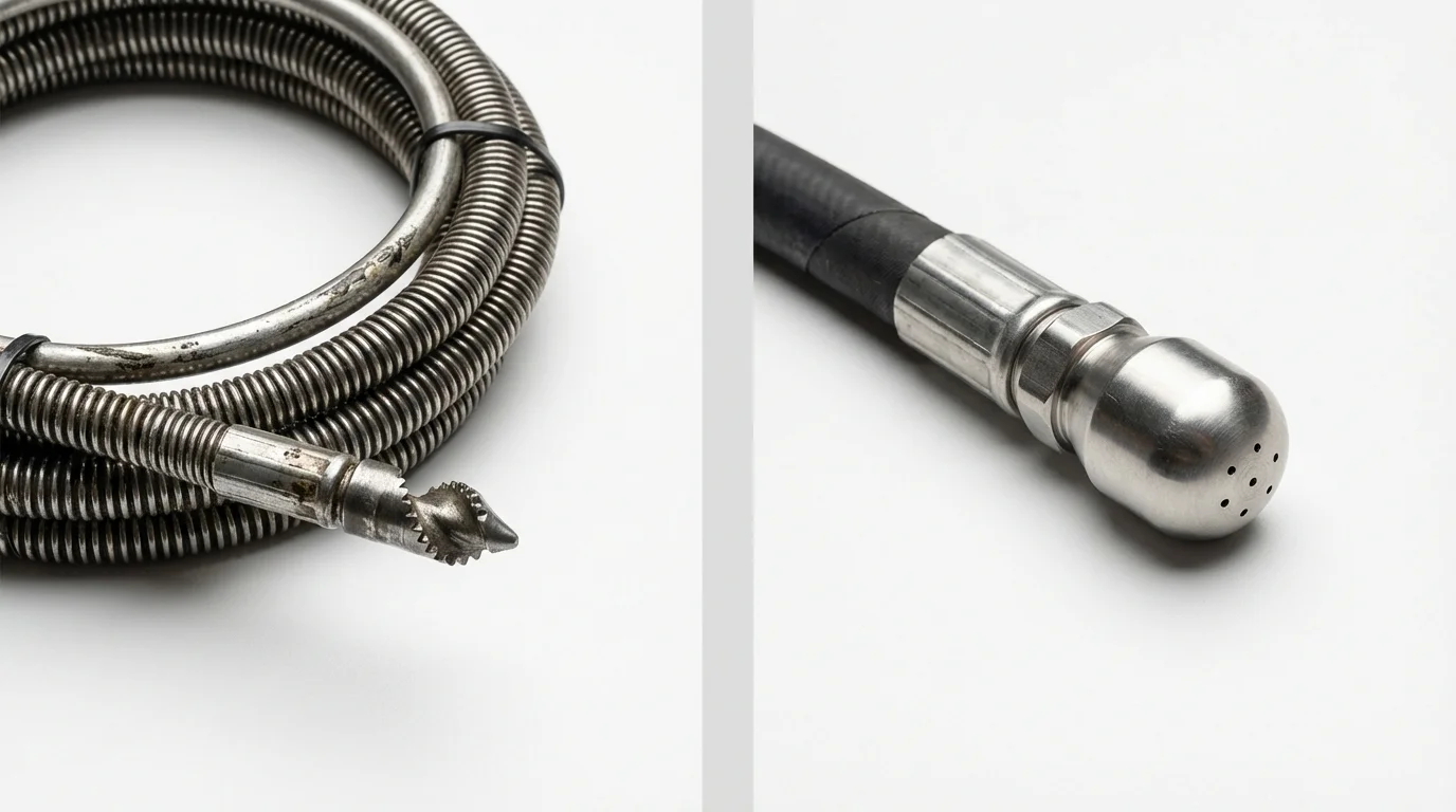 Drain snake cable and hydro jetting nozzle used for drain cleaning in Lansford, PA