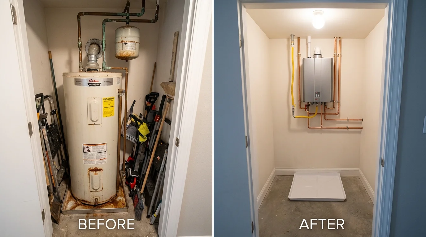 Tank water heater versus wall-mounted tankless unit comparison for Lansford, PA homeowners