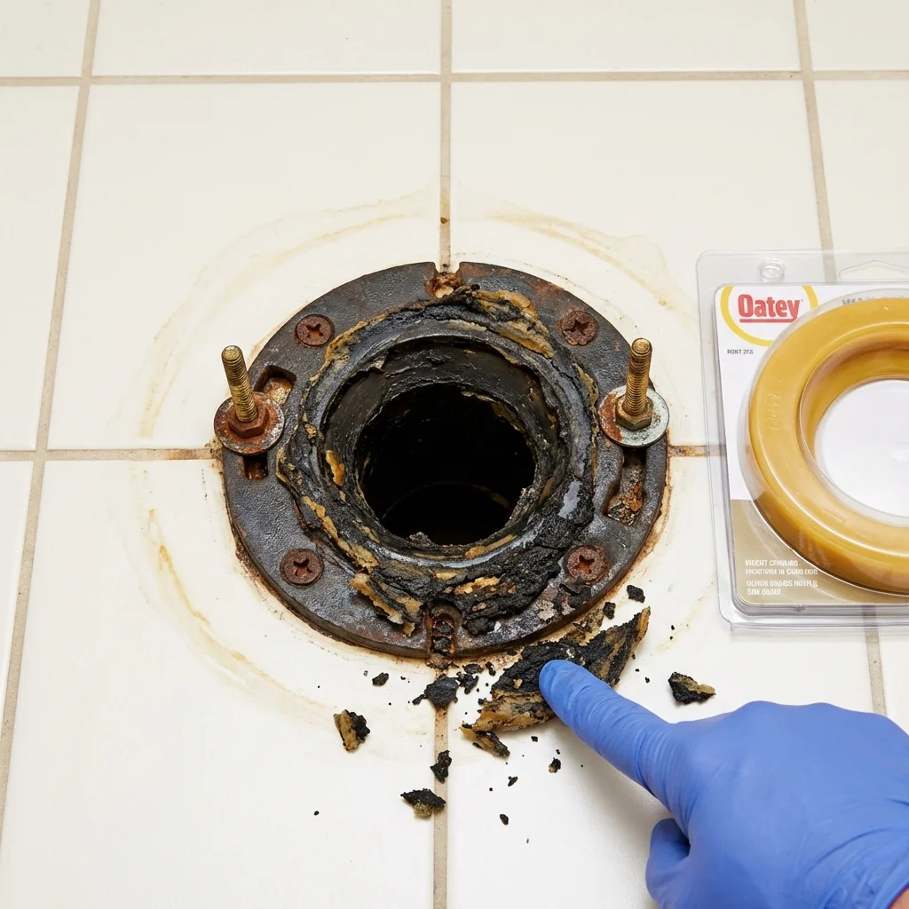 Failed wax ring showing water seepage at the base of a toilet in a Lansford, PA home