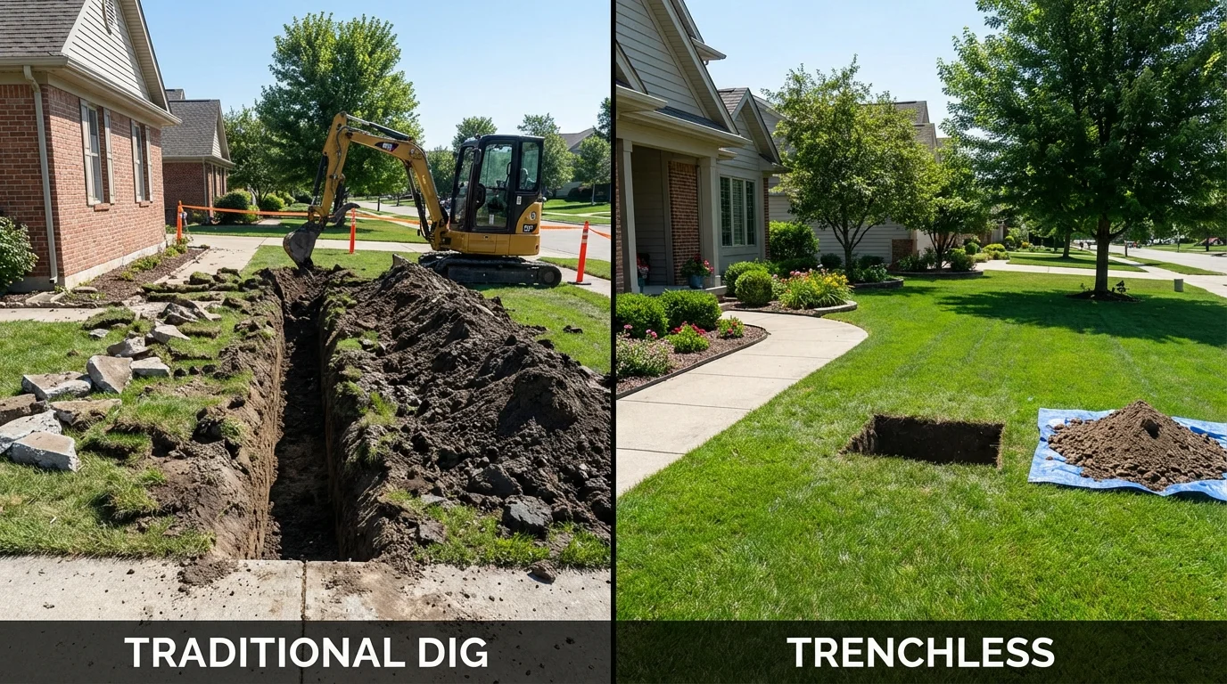 Trenchless sewer repair with minimal yard damage versus traditional excavation in Lansford, PA